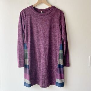 my story soft knit purple striped panel long sleeve tunic top size s small